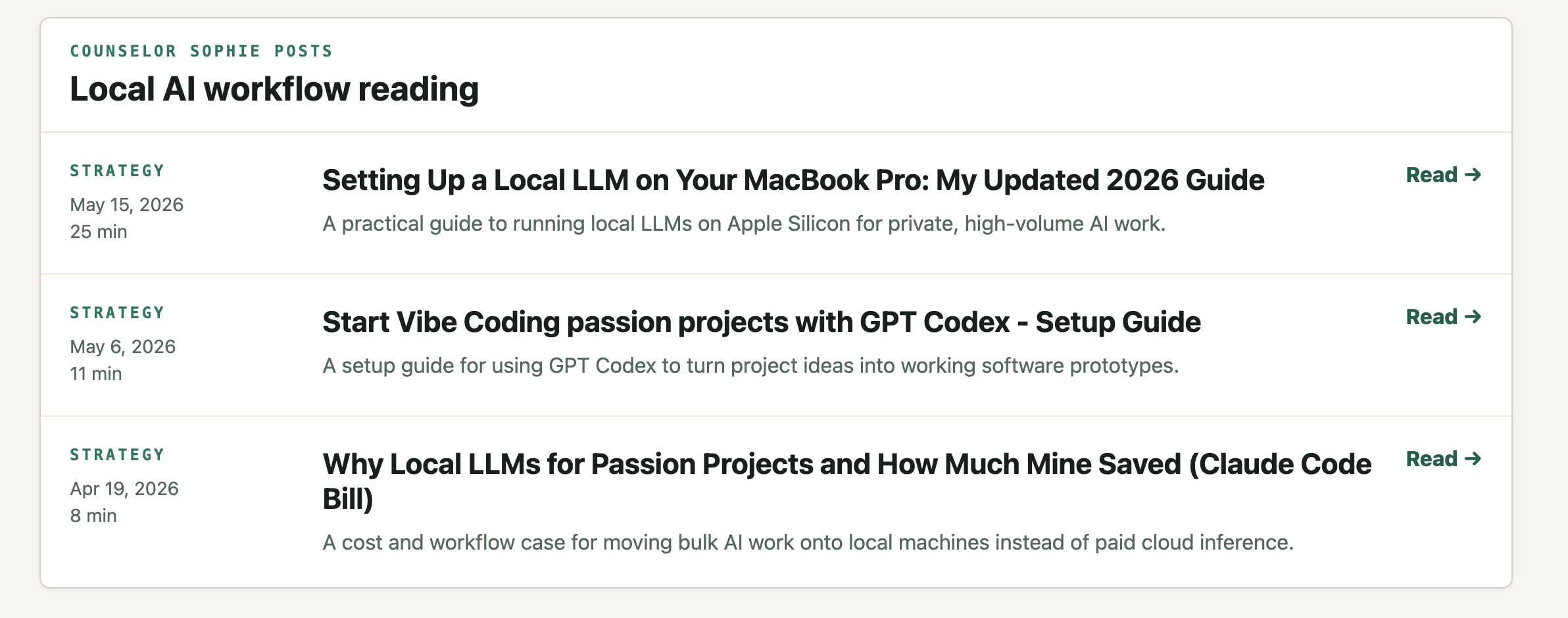 Screenshot of existing local AI workflow guides